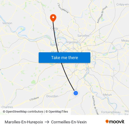 Marolles-En-Hurepoix to Cormeilles-En-Vexin map
