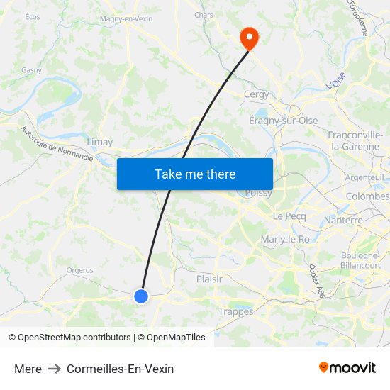 Mere to Cormeilles-En-Vexin map