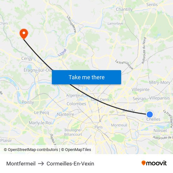 Montfermeil to Cormeilles-En-Vexin map