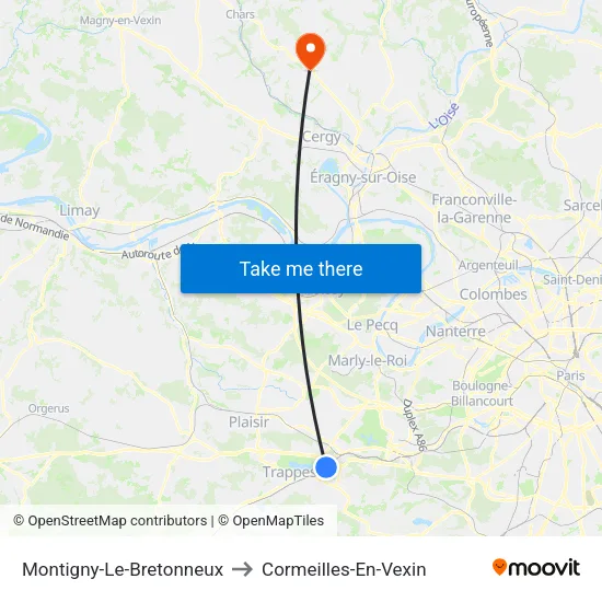 Montigny-Le-Bretonneux to Cormeilles-En-Vexin map