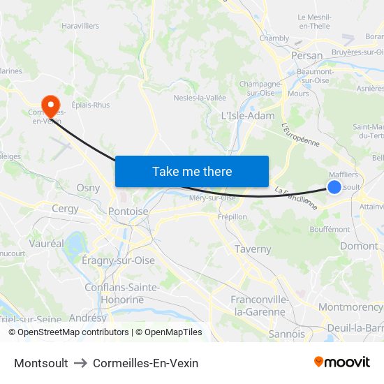 Montsoult to Cormeilles-En-Vexin map