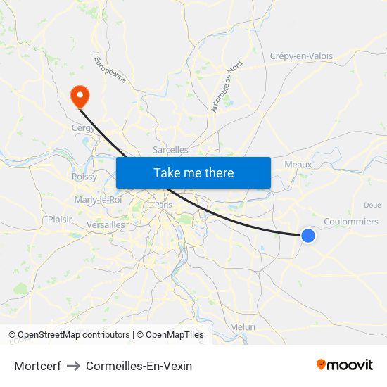 Mortcerf to Cormeilles-En-Vexin map
