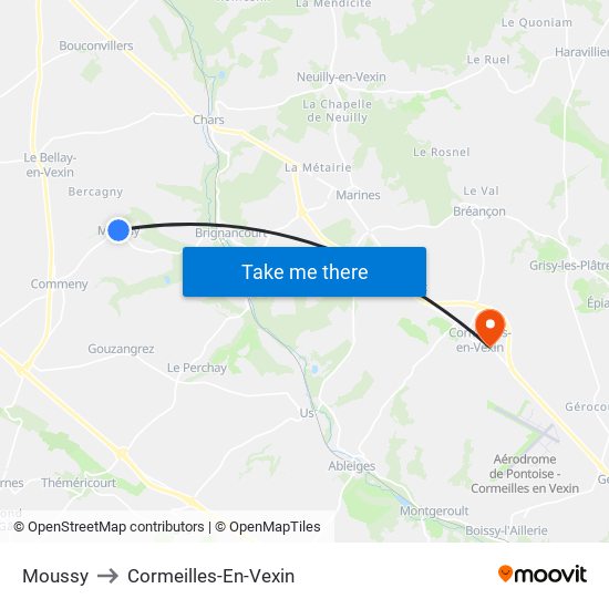 Moussy to Cormeilles-En-Vexin map