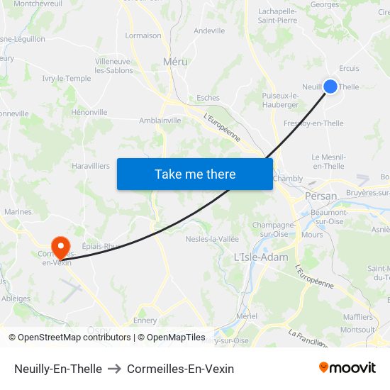 Neuilly-En-Thelle to Cormeilles-En-Vexin map