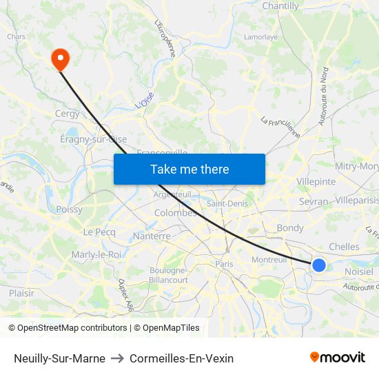 Neuilly-Sur-Marne to Cormeilles-En-Vexin map