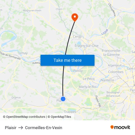 Plaisir to Cormeilles-En-Vexin map