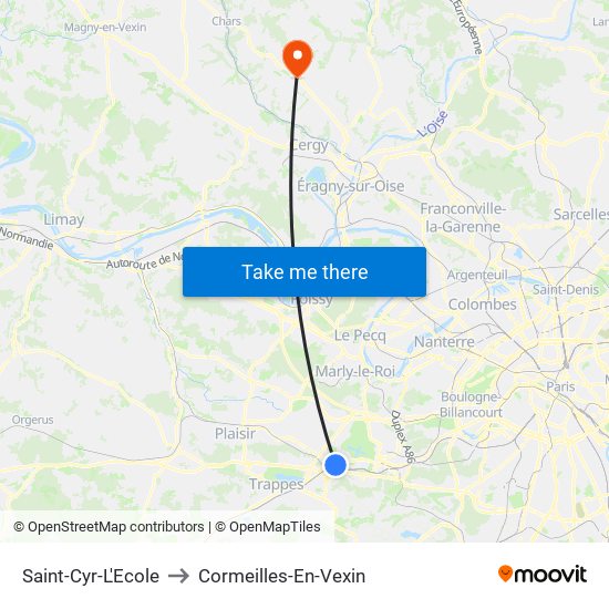 Saint-Cyr-L'Ecole to Cormeilles-En-Vexin map