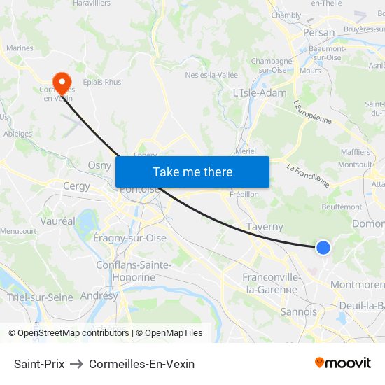 Saint-Prix to Cormeilles-En-Vexin map