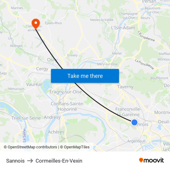 Sannois to Cormeilles-En-Vexin map