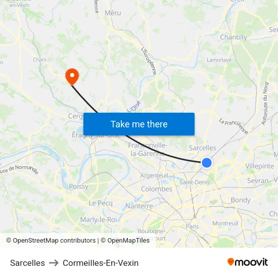 Sarcelles to Cormeilles-En-Vexin map