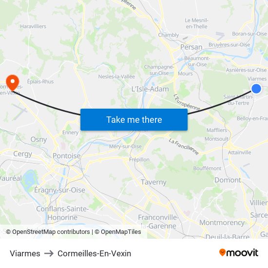 Viarmes to Cormeilles-En-Vexin map