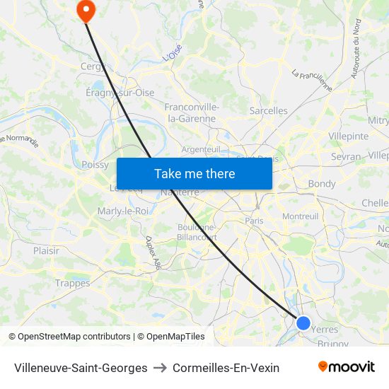 Villeneuve-Saint-Georges to Cormeilles-En-Vexin map