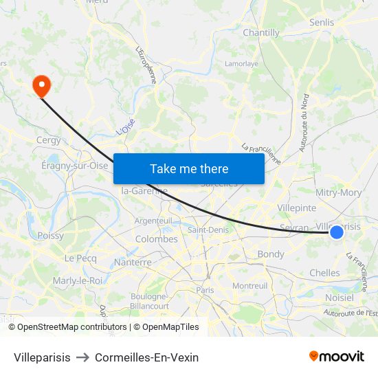 Villeparisis to Cormeilles-En-Vexin map