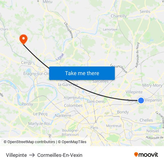 Villepinte to Cormeilles-En-Vexin map