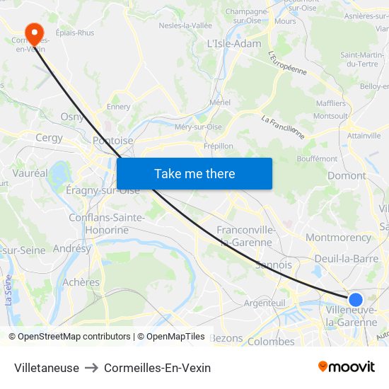 Villetaneuse to Cormeilles-En-Vexin map