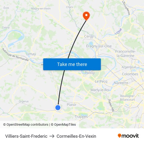 Villiers-Saint-Frederic to Cormeilles-En-Vexin map