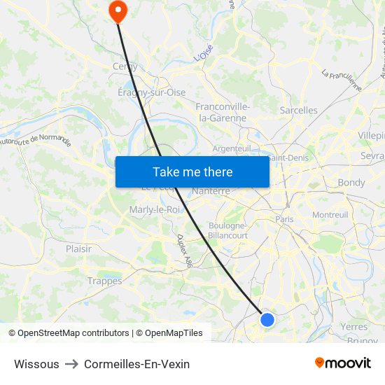 Wissous to Cormeilles-En-Vexin map