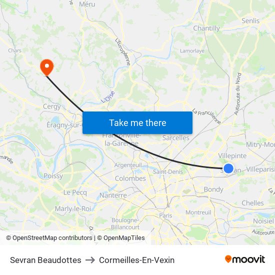 Sevran Beaudottes to Cormeilles-En-Vexin map