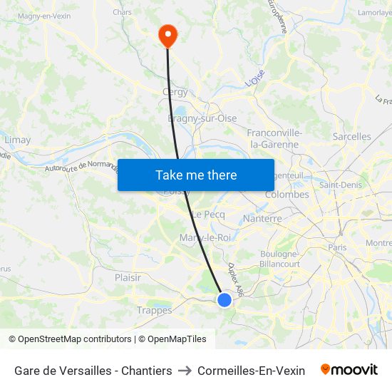 Gare de Versailles - Chantiers to Cormeilles-En-Vexin map