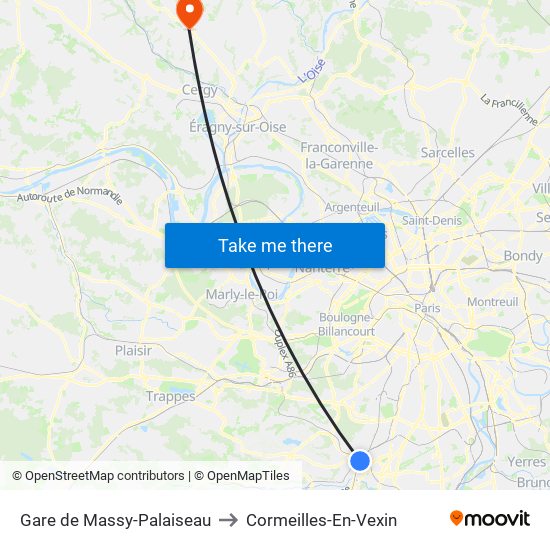 Gare de Massy-Palaiseau to Cormeilles-En-Vexin map