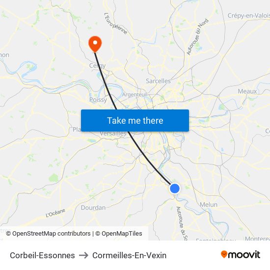 Corbeil-Essonnes to Cormeilles-En-Vexin map