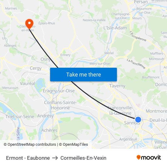 Ermont - Eaubonne to Cormeilles-En-Vexin map