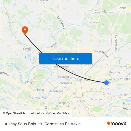 Aulnay-Sous-Bois to Cormeilles-En-Vexin map