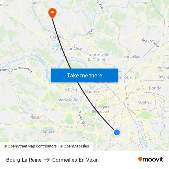 Bourg-La-Reine to Cormeilles-En-Vexin map