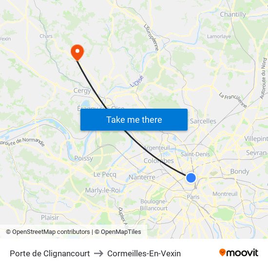 Porte de Clignancourt to Cormeilles-En-Vexin map