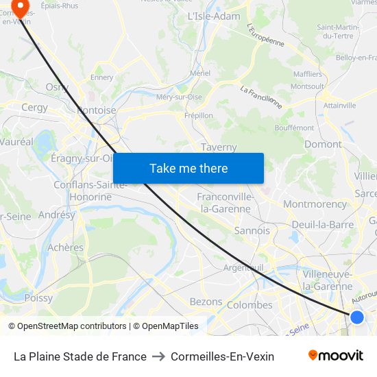 La Plaine Stade de France to Cormeilles-En-Vexin map