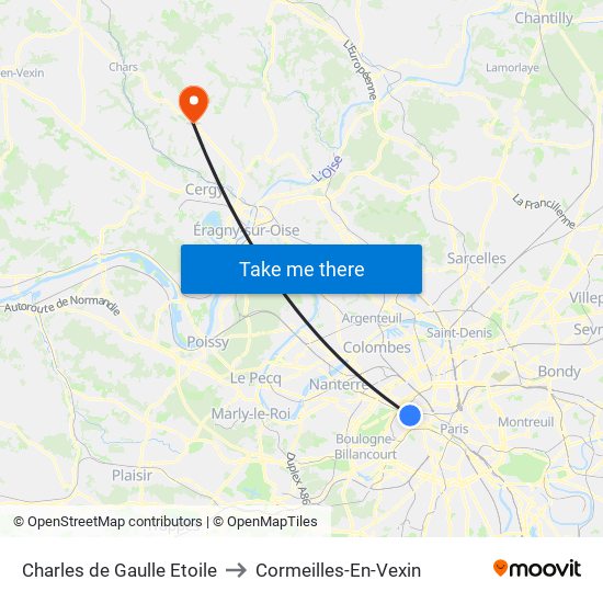 Charles de Gaulle Etoile to Cormeilles-En-Vexin map