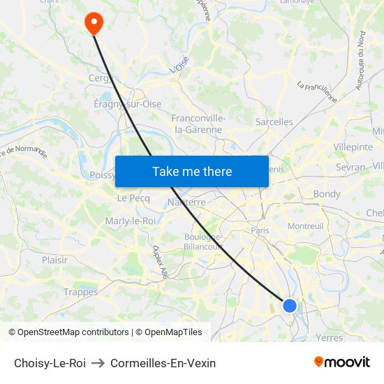 Choisy-Le-Roi to Cormeilles-En-Vexin map