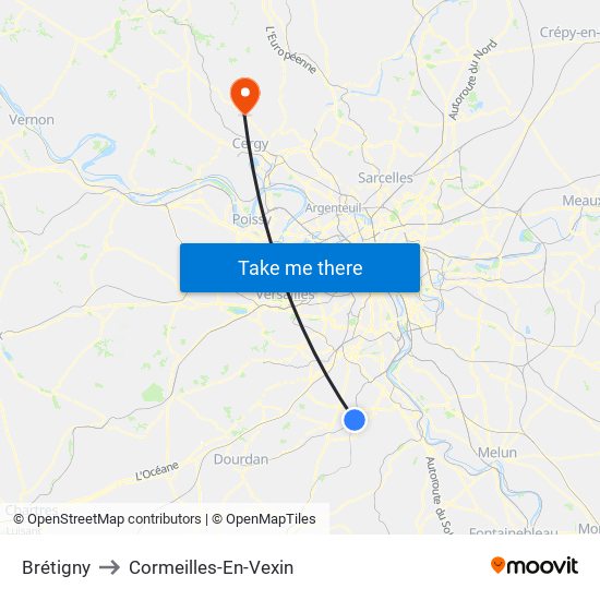 Brétigny to Cormeilles-En-Vexin map