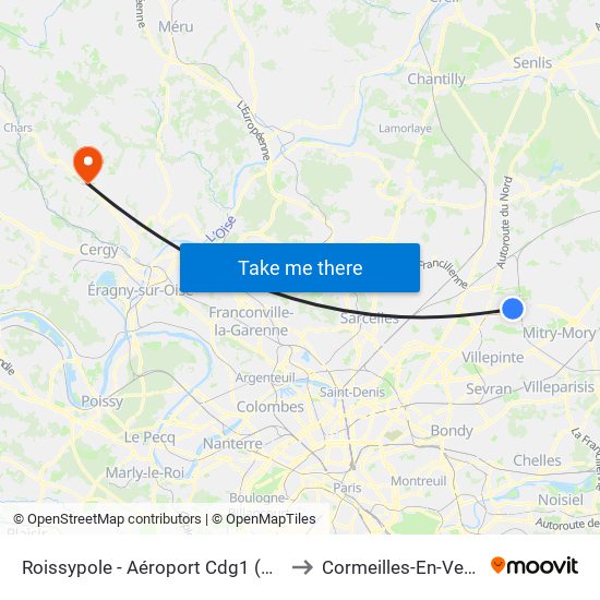 Roissypole - Aéroport Cdg1 (D3) to Cormeilles-En-Vexin map