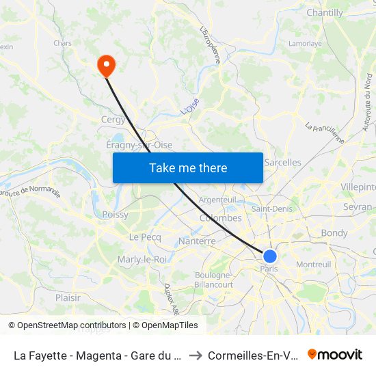 La Fayette - Magenta - Gare du Nord to Cormeilles-En-Vexin map