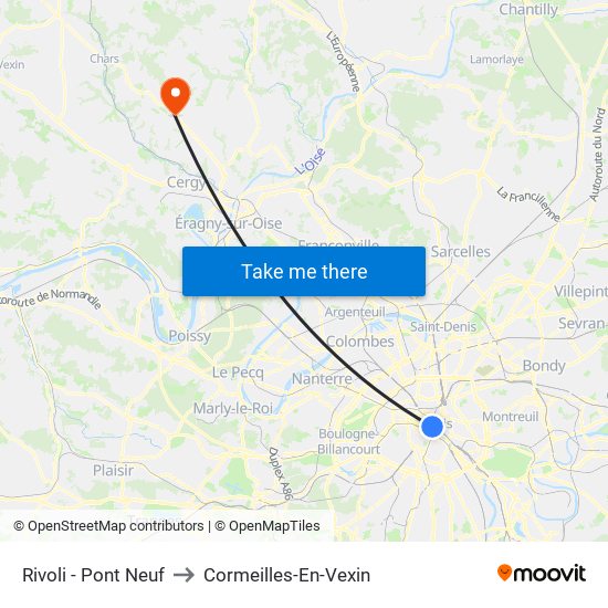 Rivoli - Pont Neuf to Cormeilles-En-Vexin map