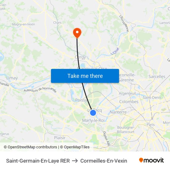 Saint-Germain-En-Laye RER to Cormeilles-En-Vexin map