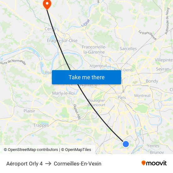 Aéroport Orly 4 to Cormeilles-En-Vexin map