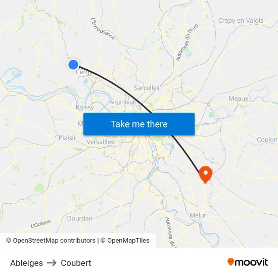 Ableiges to Coubert map
