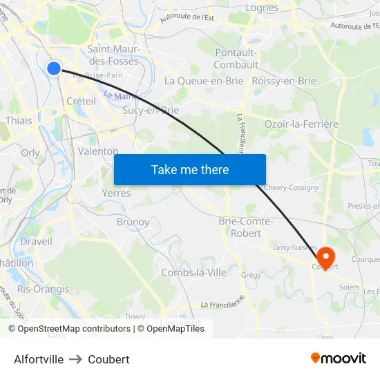 Alfortville to Coubert map