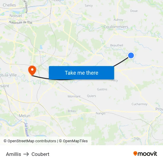 Amillis to Coubert map