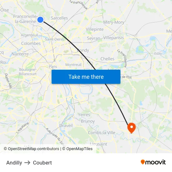Andilly to Coubert map