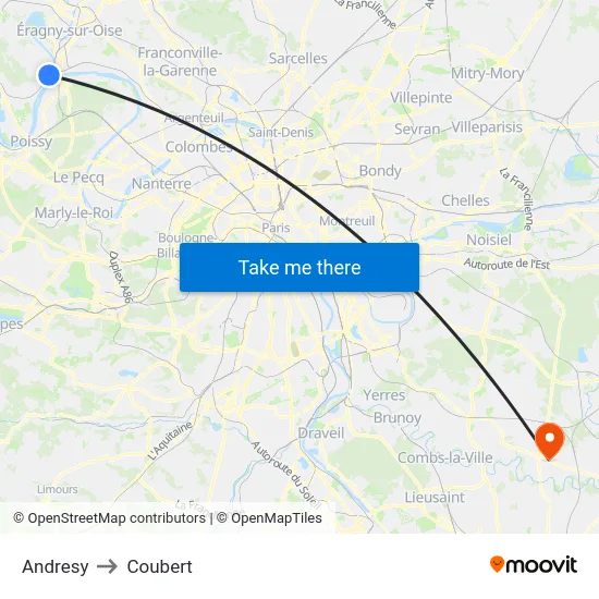 Andresy to Coubert map