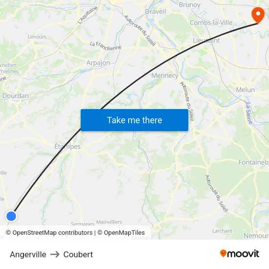 Angerville to Coubert map