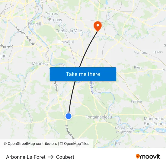 Arbonne-La-Foret to Coubert map