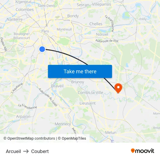 Arcueil to Coubert map