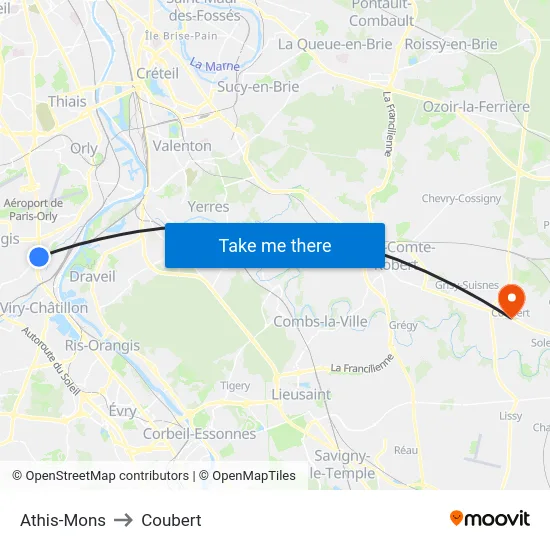 Athis-Mons to Coubert map