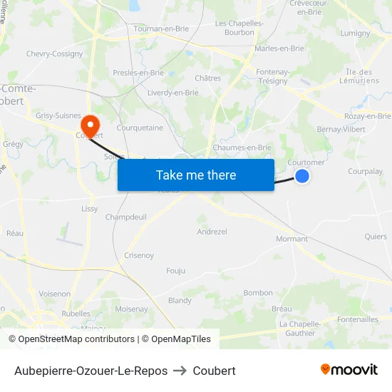 Aubepierre-Ozouer-Le-Repos to Coubert map