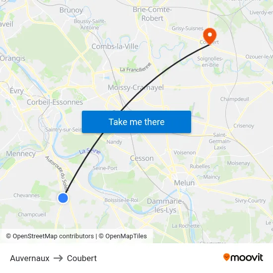 Auvernaux to Coubert map