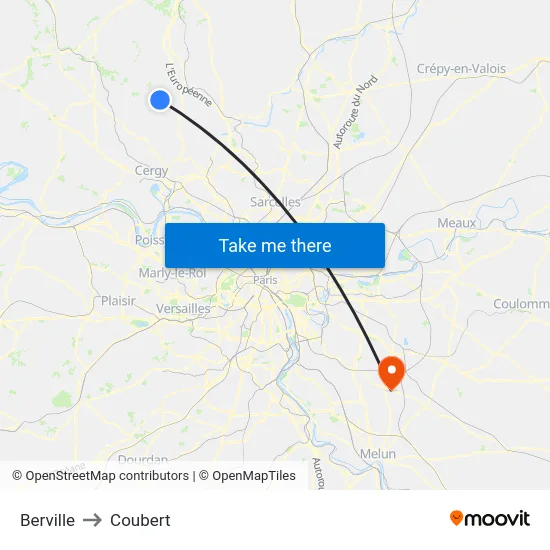 Berville to Coubert map